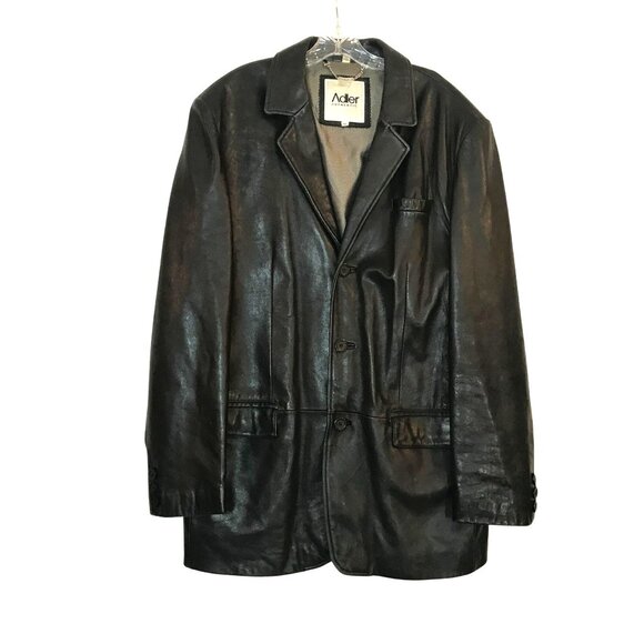 Adler Black Lambskin Mens 3XL Leather Jacket 3 Button Coat Size 46L - Picture 1 of 9